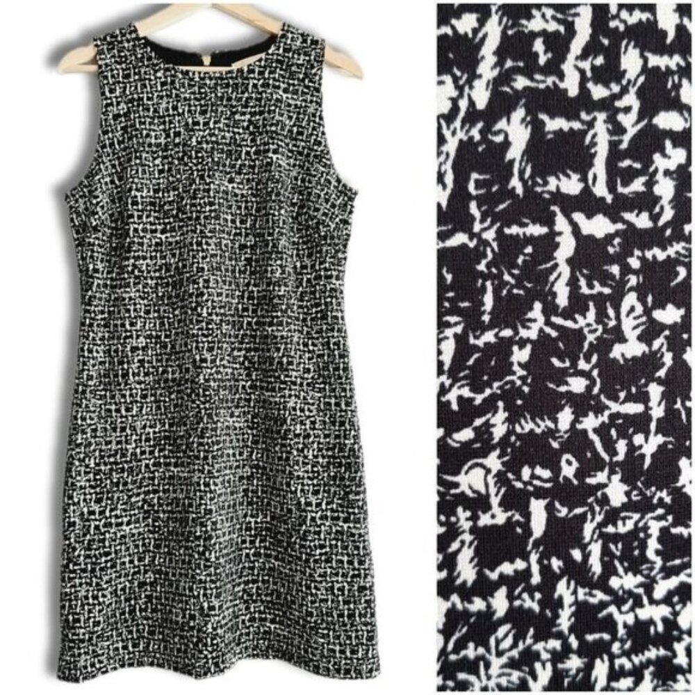 MICHAEL KORS Sleeveless Sheath Knee Length Dress Abstract Pattern B&W Sz M